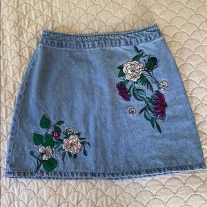 H&M Coachella collection jean skirt w/ embroidery